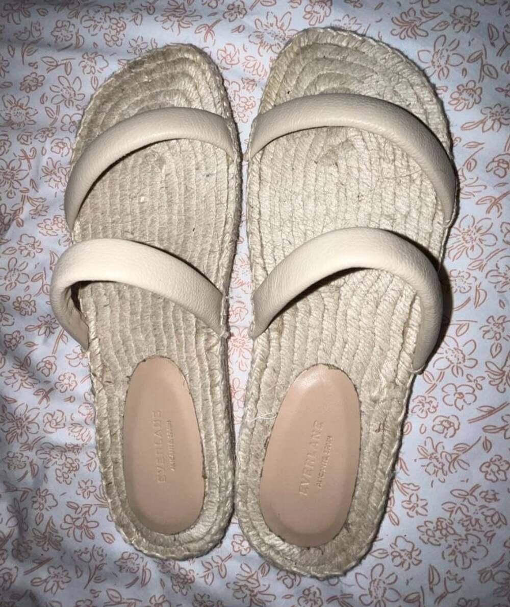 Everlane The Espadrille Sandal Slip-On Flat Shoes Beige Leather
